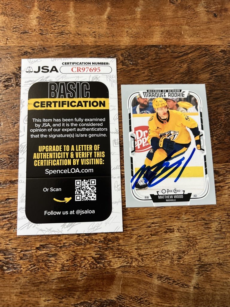 Matthew Wood IP Signed O Pee Chee Rookie Card JSA Coa Predators Autographed