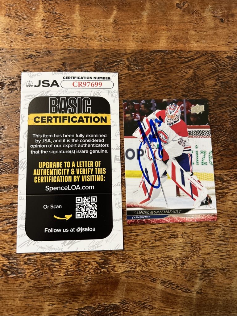 Samuel Montembeault IP Signed Upper Deck Card JSA Coa Canadiens Autographed