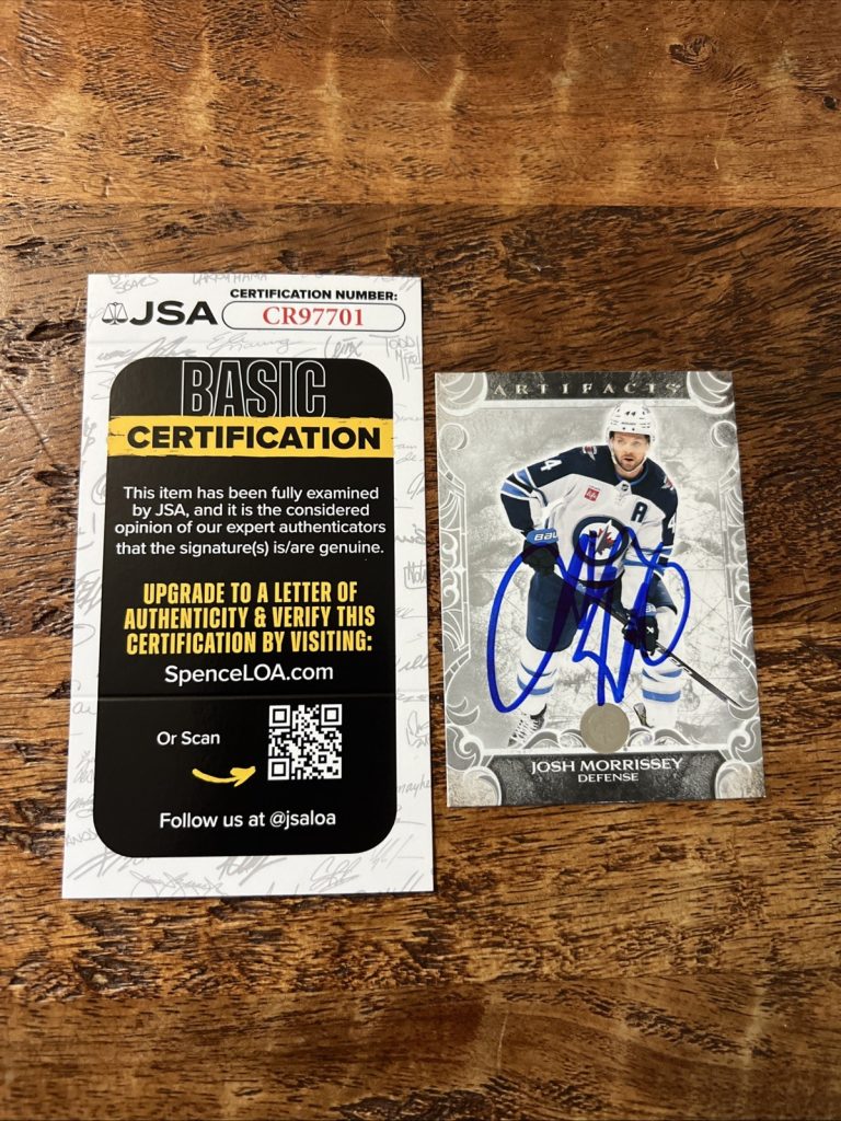 Josh Morrissey IP Signed Upper Deck Artifacts Card JSA Coa Jets Autographed