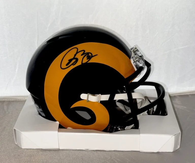 Isaac Bruce signed St. Louis Rams Throwback mini helmet JSA Witnessed