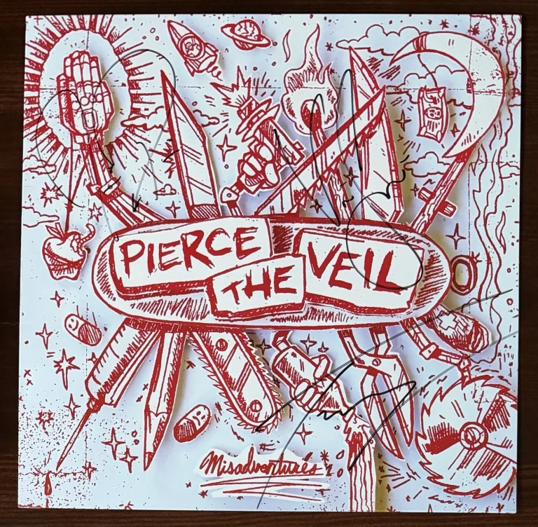 PIERCE THE VEIL SIGNED MISADVENTURES VINYL LP COVER BECKETT BAS COA AUTOGRAPH