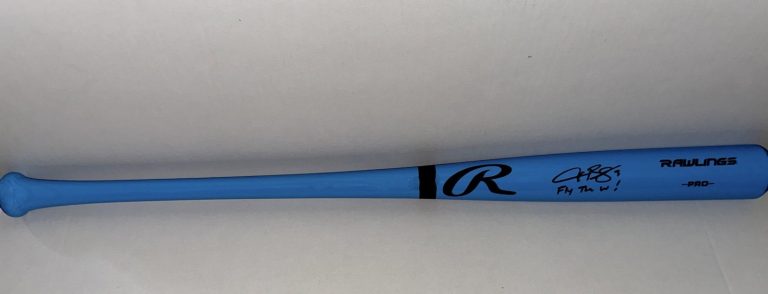 Alex Bregman Cubs signed F/S Blue Fathers Day Bat + Fly The W Beckett Witnessed