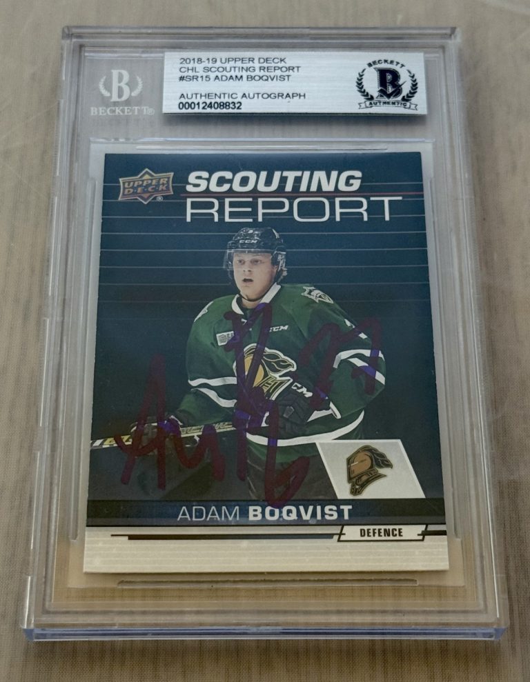 Adam Boqvist signed 2018-19 Upper Deck #SR15 Scouting Report Card Beckett