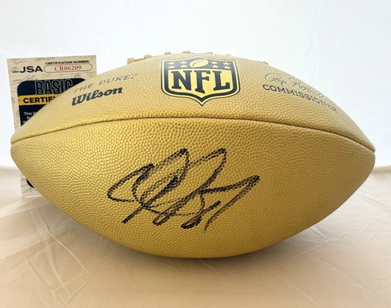 Calvin Johnson Detroit Lions signed NFL Gold Football Ball autographed JSA