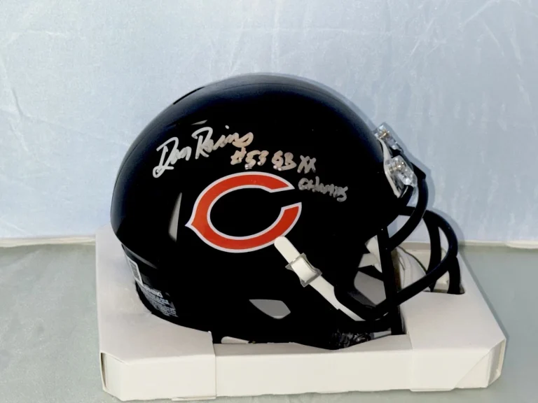 Dan Rains signed Chicago Bears mini helmet W/ SB XX Inscrip Beckett Witnessed