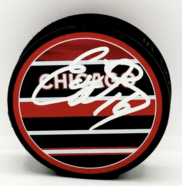 Eddie Olczyk signed Chicago Blackhawks Reverse Retro Puck JSA Witnessed COA