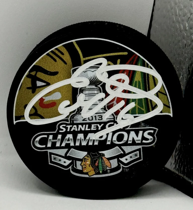 Eddie Olczyk signed Chicago Blackhawks 2013 Stanley Cup Champs Puck JSA Witness