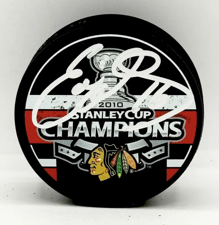 Eddie Olczyk signed Chicago Blackhawks 2010 Stanley Cup Champs Puck JSA Witness