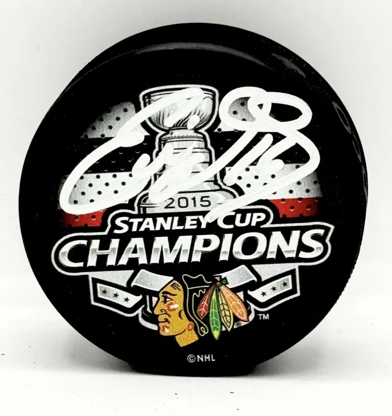 Eddie Olczyk signed Chicago Blackhawks 2015 Stanley Cup Champs Puck JSA Witness
