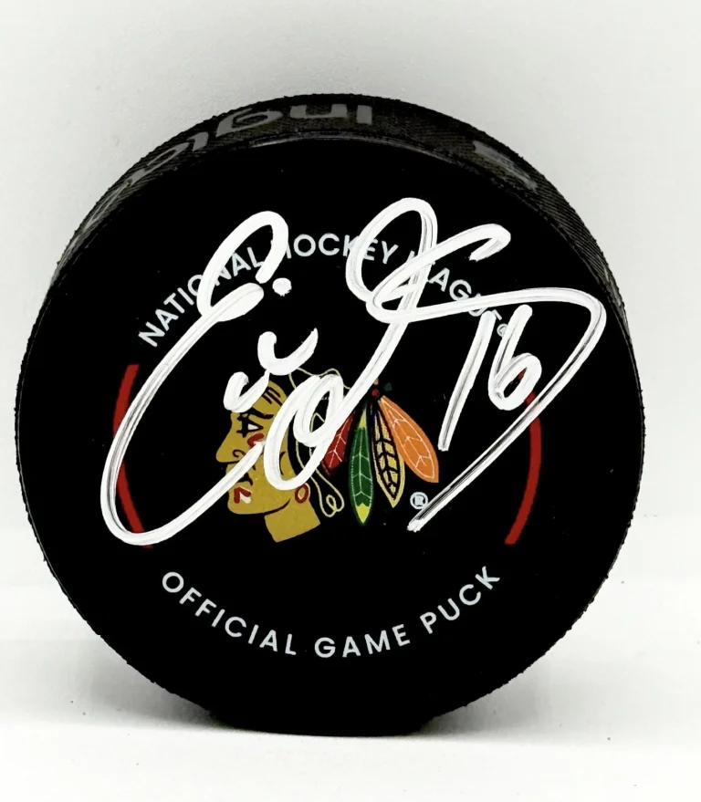 Eddie Olczyk signed Chicago Blackhawks Game Puck autographed JSA Witnessed