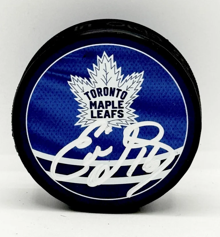 Eddie Olczyk signed Toronto Maple Leafs Reverse Retro Puck JSA Witnessed COA