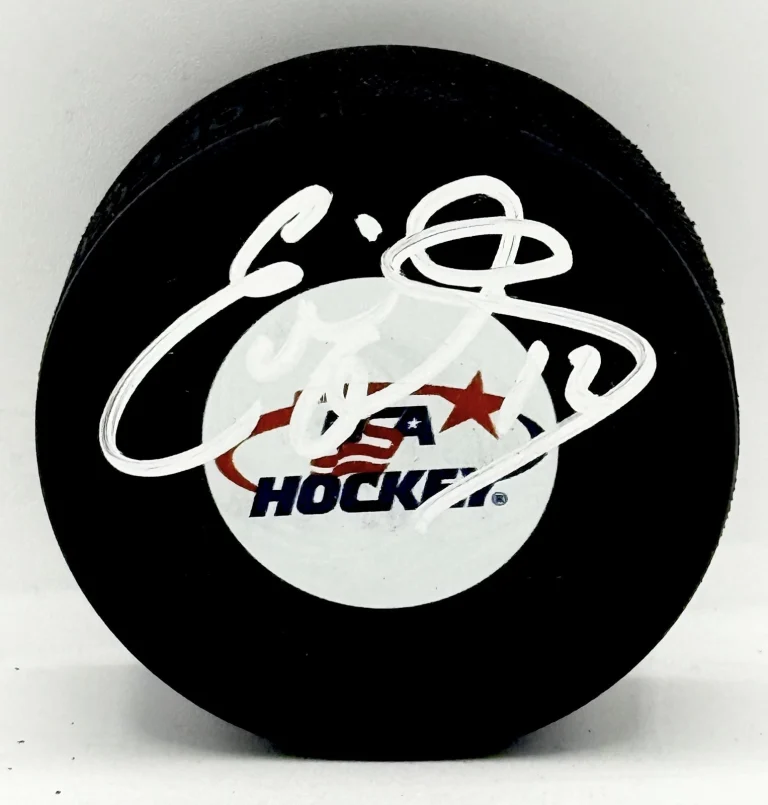 Eddie Olczyk Chicago Blackhawks signed Team USA Puck autographed JSA Witnessed
