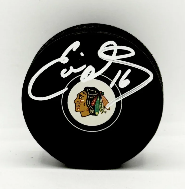 Eddie Olczyk signed Chicago Blackhawks Logo Puck autographed JSA Witnessed
