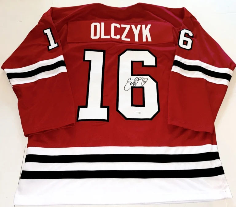 Eddie Olczyk Chicago Blackhawks signed Custom jersey autographed JSA Witnessed