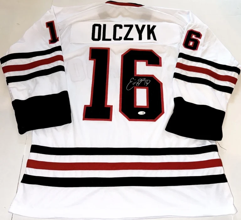 Eddie Olczyk Chicago Blackhawks signed Custom jersey autographed JSA Witness COA