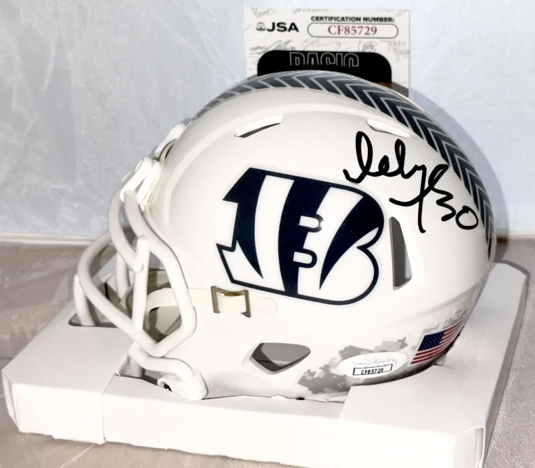 Ickey Woods signed Cincinnati Bengals Salute To Service mini helmet JSA