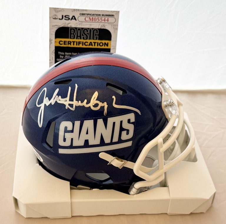 John Harbaugh signed New York Giants Color Rush mini helmet autographed JSA COA