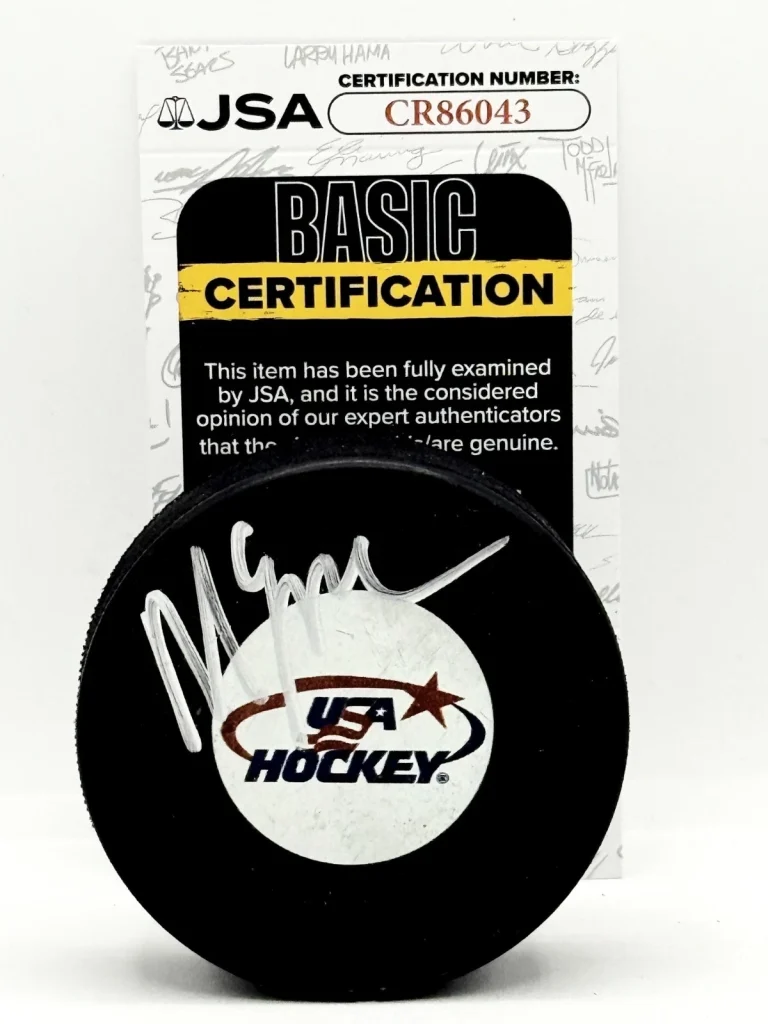 Mike Eruzione 1980 Miracle On Ice signed Team USA Logo Puck autographed JSA COA