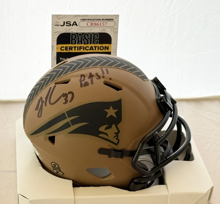 Rodney Harrison signed New England Patriots Salute To Service mini helmet JSA
