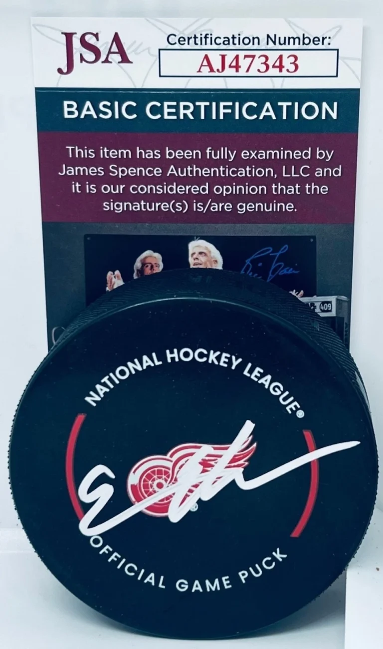 Simon Edvinsson signed Detroit Red Wings Official Game Puck autographed JSA COA