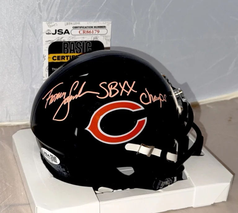 Thomas Sanders signed Chicago Bears mini helmet autographed SB XX JSA Witnessed