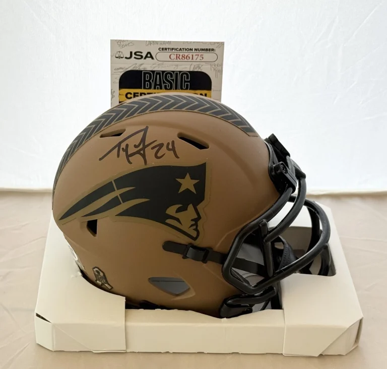 Ty Law signed New England Patriots Salute To Service mini helmet autographed JSA