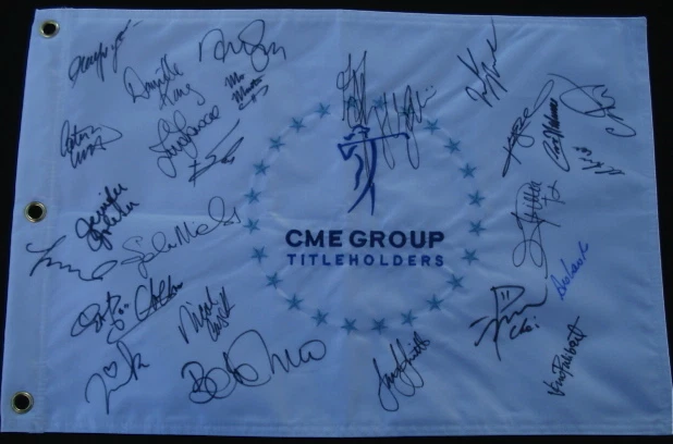 CME TITLEHOLDERS GOLF FLAG AUTOGRAPHED BY 25 SUPERSTARS (MICHELLE WIE) W/ PROOF!