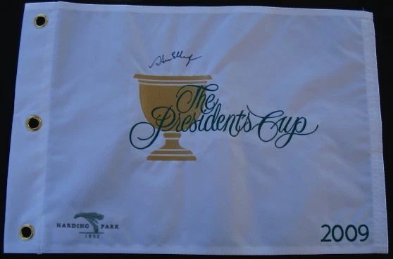 STEVE ELKINGTON AUTOGRAPHED PRESIDENTS CUP GOLF FLAG (W/ PROOF!)