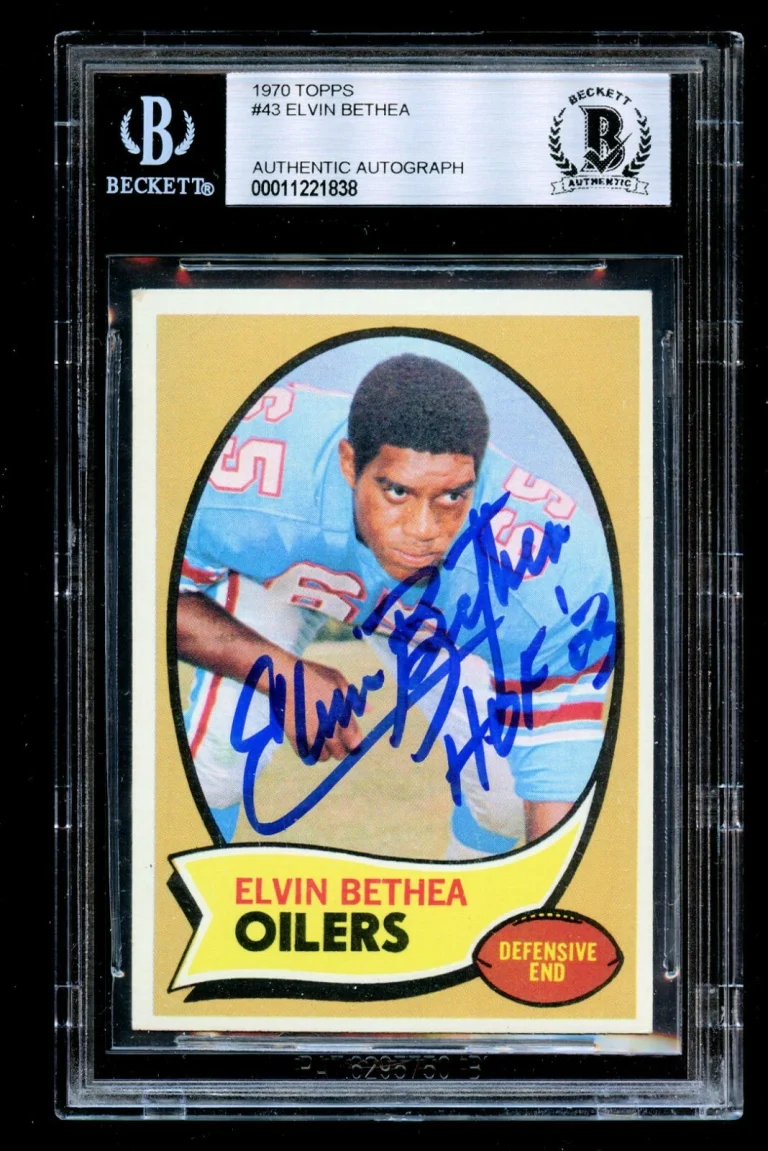 Elvin Bethea #43 signed autograph 1970 Topps ROOKIE Football Card BAS Slabbed