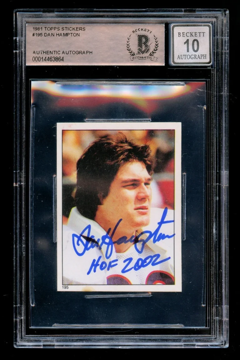 Dan Hampton #195 signed auto 1981 Topps Football Sticker Autograph Grade 10 BAS