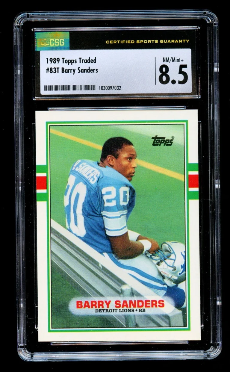 Barry Sanders #83T Topps Traded 1989 ROOKE Football Card Detroit Lions CSG 8.5