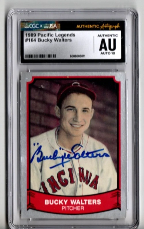 Bucky Walters REAL hand SIGNED Pacific Legends Baseball Card RARE CGC JSA COA