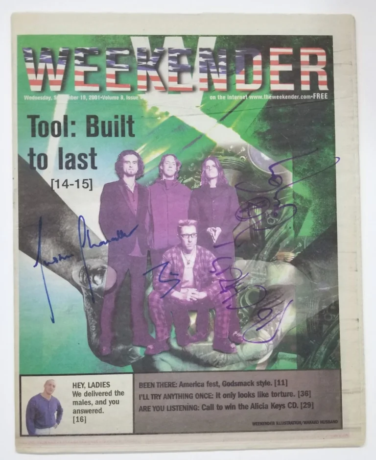 TOOL band SIGNED 2001 Weekender Newspaper JSA LOA Autograph Maynard Danny Justin