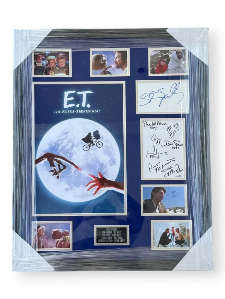 E.T. Signed Cast Cuts & Photo Steven Spielberg Drew Barrymore +7 Framed JSA
