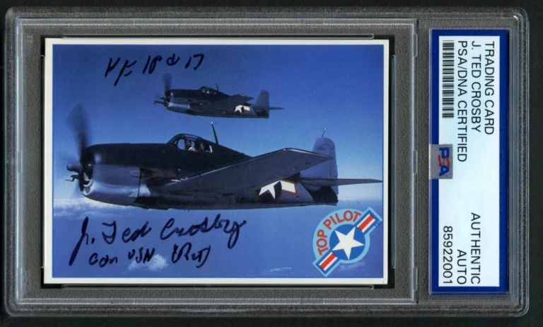 J. Ted Crosby signed autograph auto USN ACE Pilot WWII Card PSA Slabbed