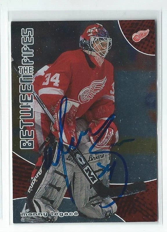 Manny Legace Signed 2001/02 Between The Pipes Card #28