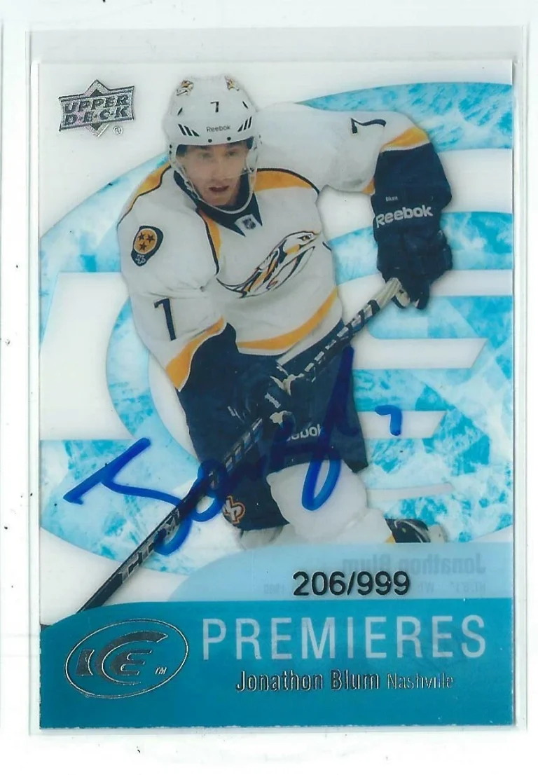 Jonathon Blum Signed 2011/12 UD Ice Premiers Card #60  206/999