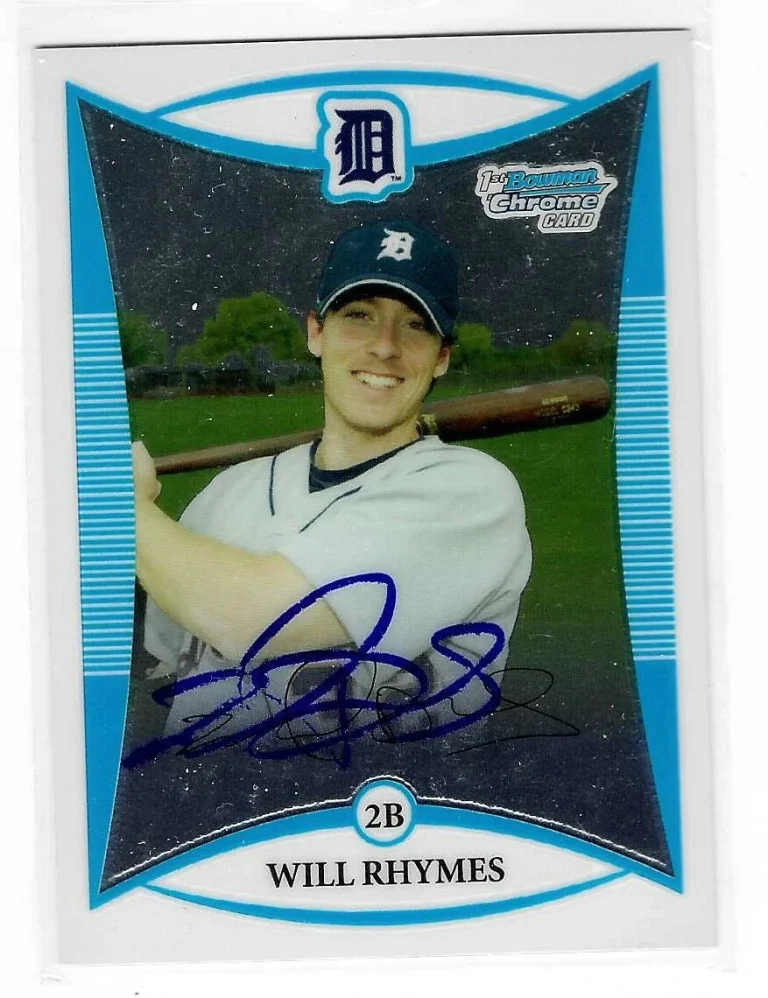 Will Rhymes Signed 2008 Bowman Chrome Rookie Card #BCP108 Detroit Tigers