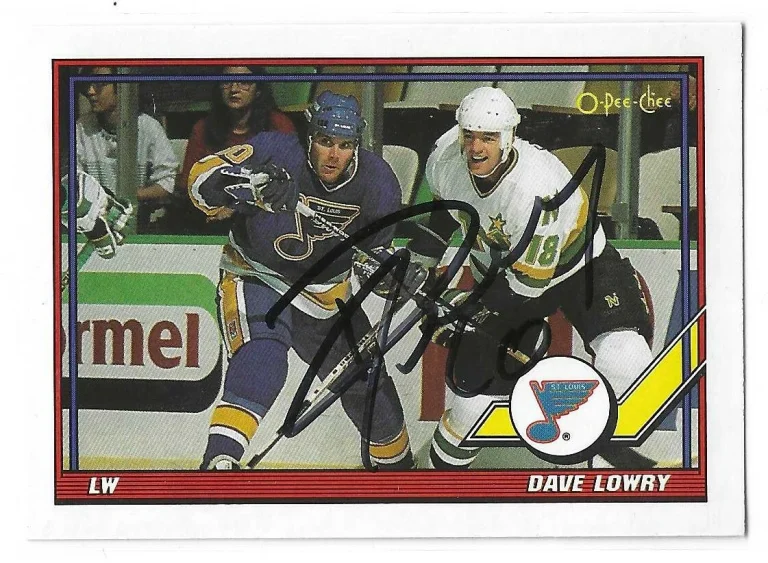Dave Lowry Signed 1991/92 O-Pee-Chee Card #180 St. Louis Blues