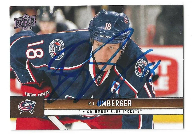 R. J. Umberger Signed 2012/13 Upper Deck Card #47 Columbus Blue Jackets