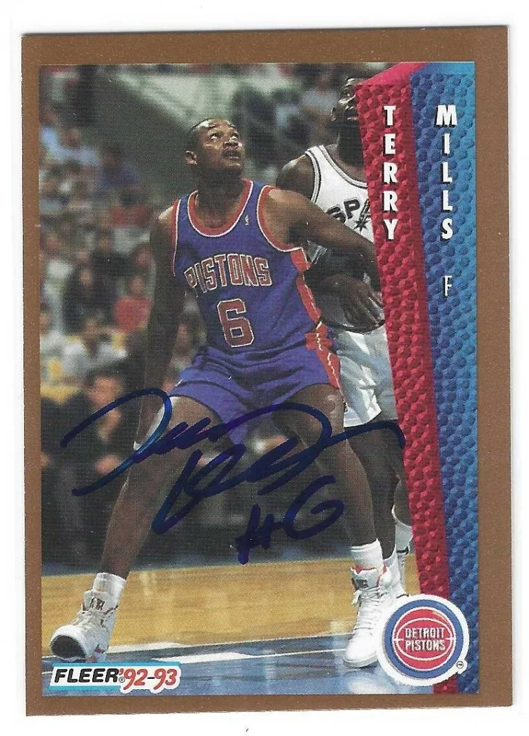 Terry Mills Signed 1992/93 Fleer Card #334 Detroit Pistons