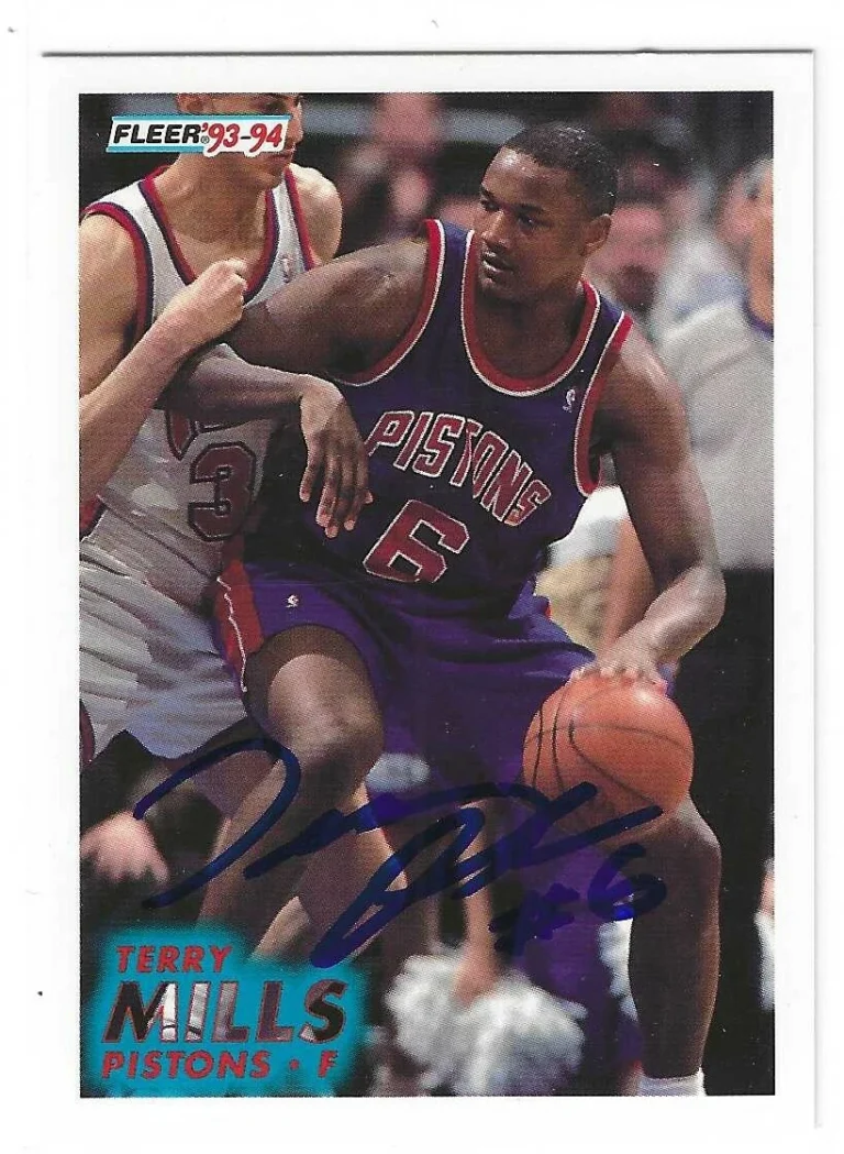 Terry Mills Signed 1993/94 Fleer Card #61 Detroit Pistons
