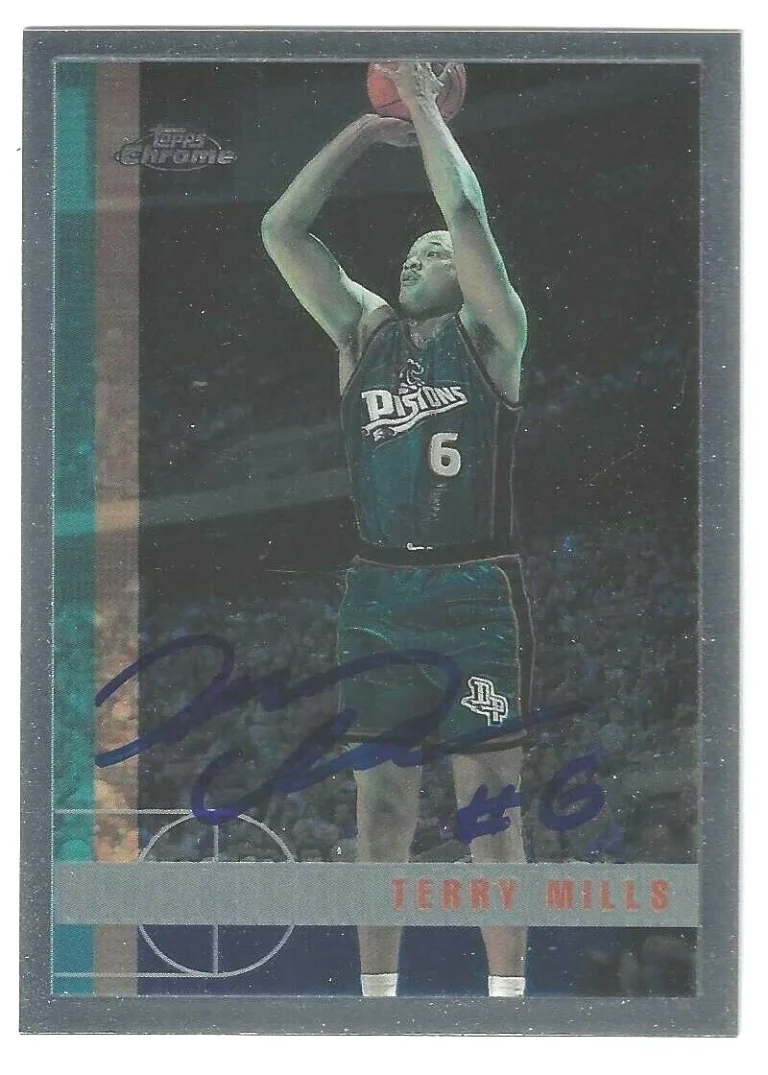 Terry Mills Signed 1997/98 Topps Chrome Card #82 Detroit Pistons