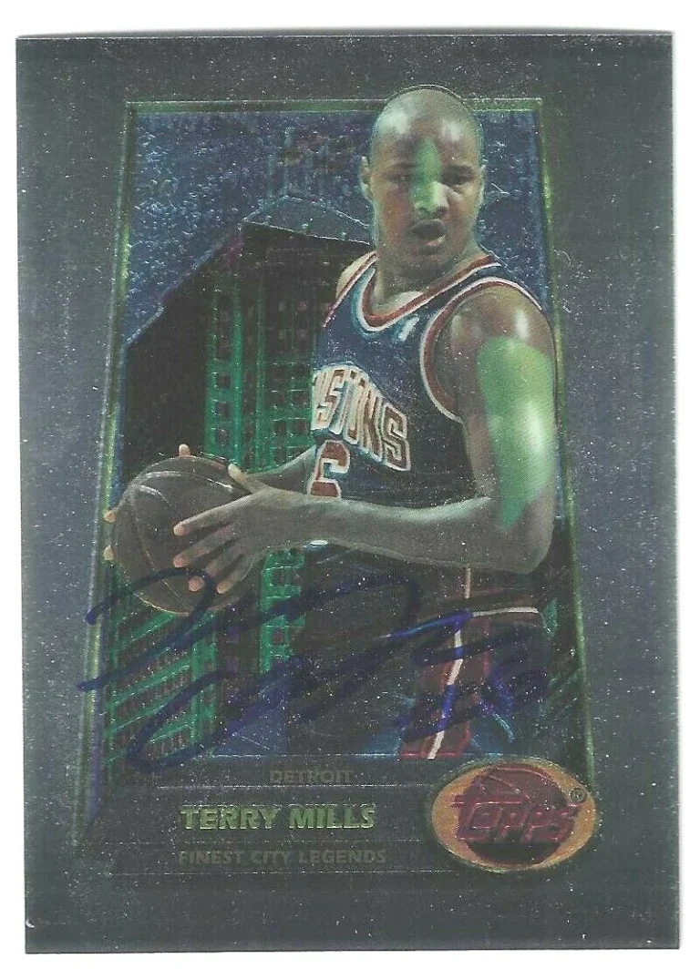 Terry Mills Signed 1993/94 Topps Finest Card #105 Detroit Pistons