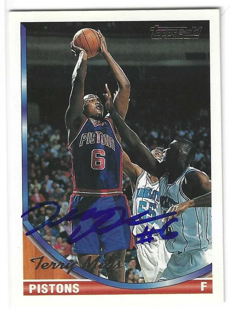 Terry Mills Signed 1993/94 Topps Gold Card #21 Detroit Pistons