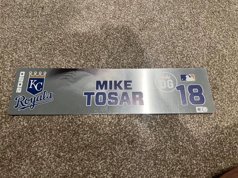 KANSAS CITY ROYALS GAME USED ? TEAM ISSUED BASEBALL NAMEPLATE MIKE TOSAR #18