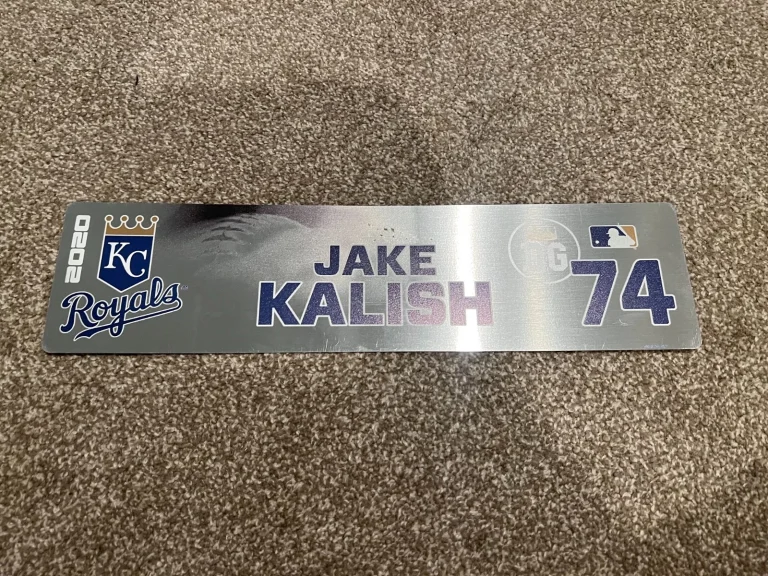 KANSAS CITY ROYALS GAME USED ? TEAM ISSUED BASEBALL NAMEPLATE JAKE KALISH #74