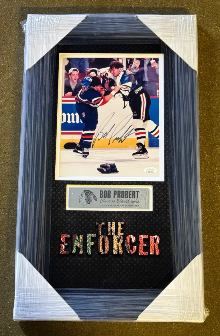 Bob Probert Signed Chicago Blackhawks Framed Fight 8x10 Photo JSA COA