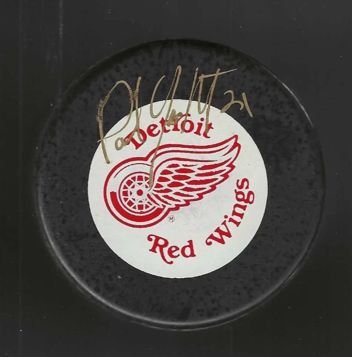 Paul Ysebaert Signed Detroit Red Wings Trench Official Puck Signed In Gold