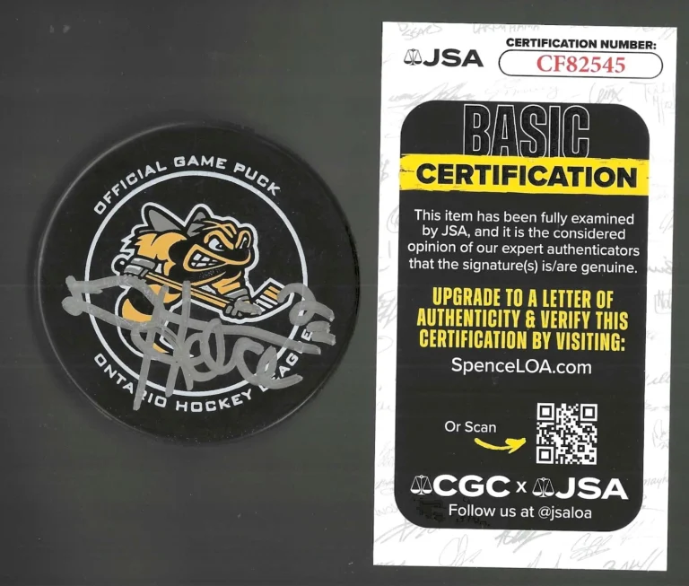 Derian Hatcher Signed Sarnia Sting Official Game Puck JSA COA